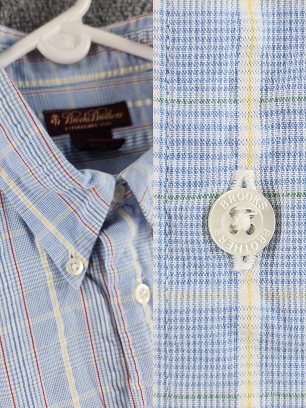 Brooks Brothers Boys Seersucker Textured Short Sleeve XL Cotton Blue Plaid Woven